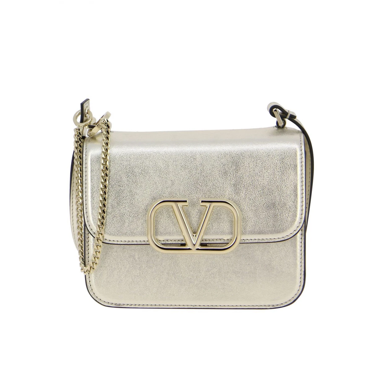 VALENTINO Logo Small VSling Shoulder Bag Crossbody Silver Metallic