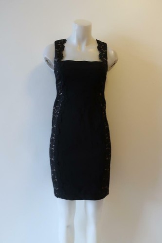 WOMENS NANETTE LEPORE BLACK LEATHER TEXTILE SLEEVELESS SHEATH DRESS 4 * - Picture 2 of 10