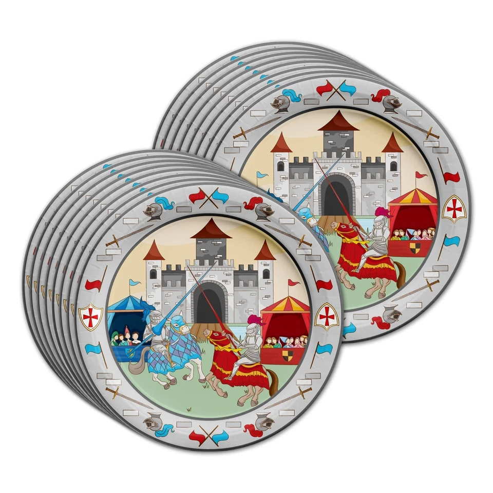 Juego de suministros de fiesta de cumpleaños castillo caballero medieval platos servilletas tazas vajilla Foto 2 de 4