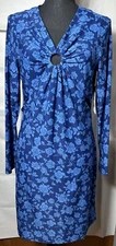 BCBG Paris Women's Floral Ruched O-Ring Long Sleeve Stretchy Dress Size 8-10
