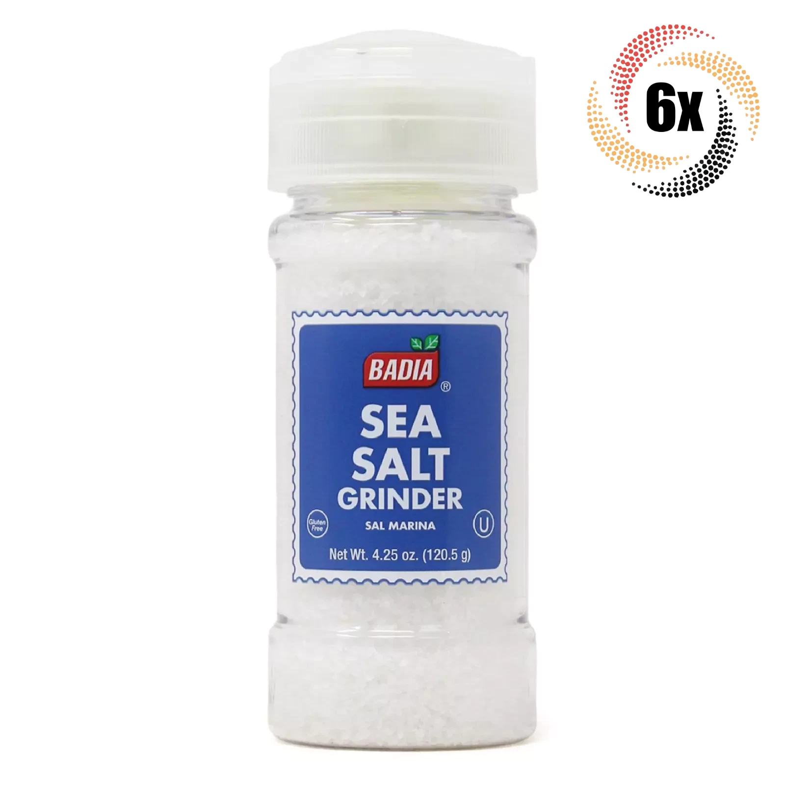 6x Grinders Badia Sea Salt Seasoning | 4.25oz | Gluten Free No MSG & Kosher