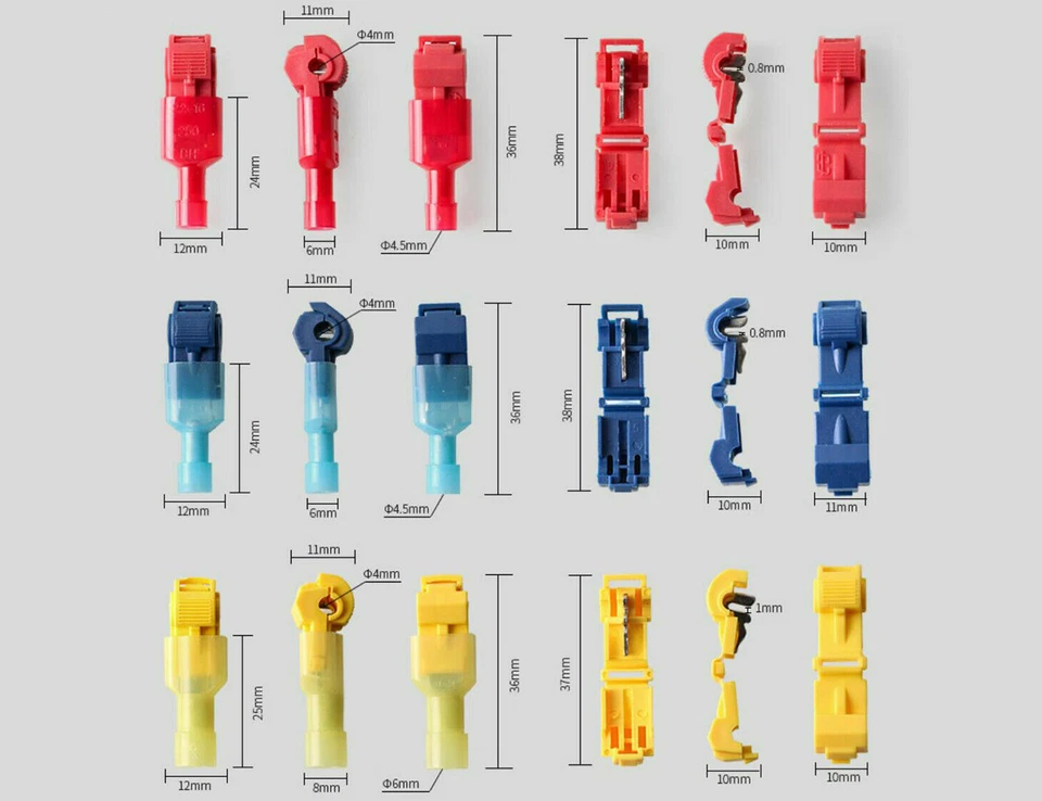 210PCS Waterproof 22-10 AWG T-Tap Quick Splice Wire Terminal Crimp Connector Kit - Image 3 of 4