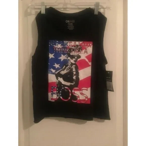 On Fire Girls Graphic Print Tank Top Shirt Patriotic Theme Pick Your Size