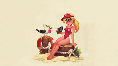 Anime cartoon digital art lifeguard birds fish Custom Gaming Mat Desk