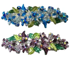 Set of 2 JCGY Large Flower Barrette Sparkly Crystals Vibrant Colors YY86800-1-2