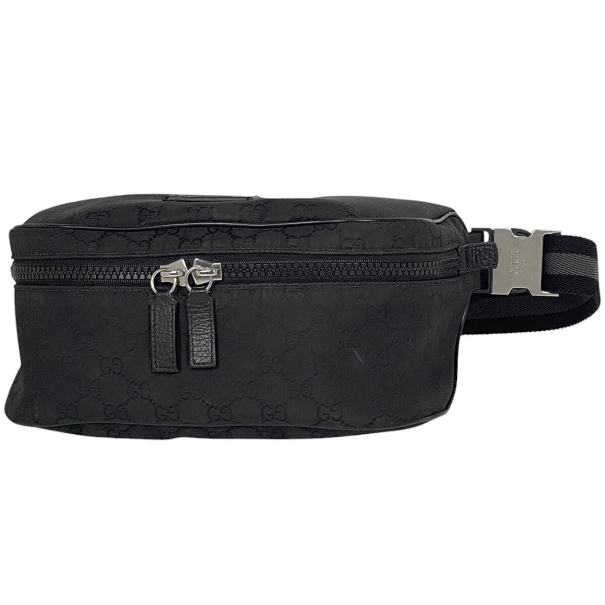 GUCCI GG Motif Sac à Taille Body Bag Shelly Line Web Hommes Body Bag Nylon Bla...