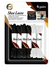 Round Tie Shoe Laces Boots Trainers Shoes - Black White & Brown 6 Pairs
