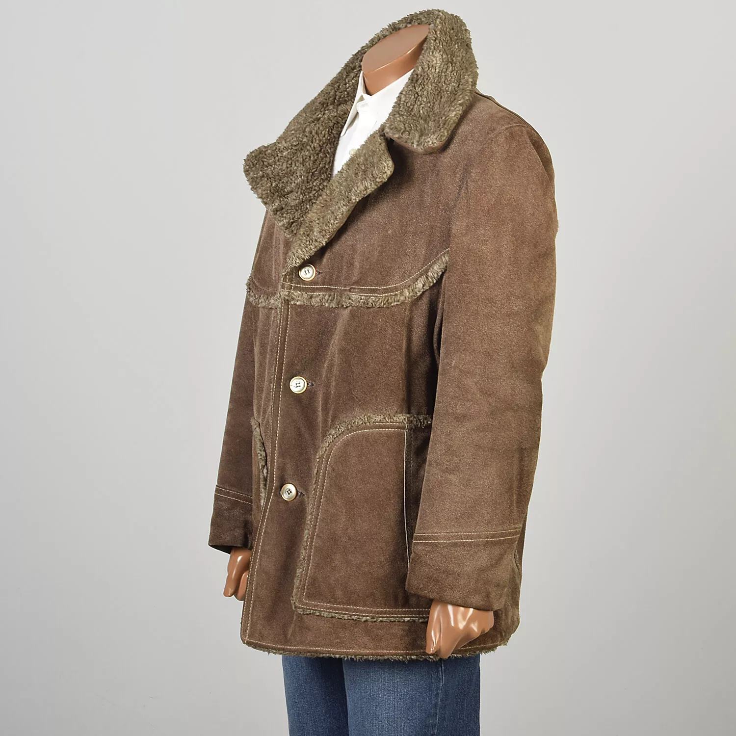  1970s suede leather faux shearling western cowboy jacket