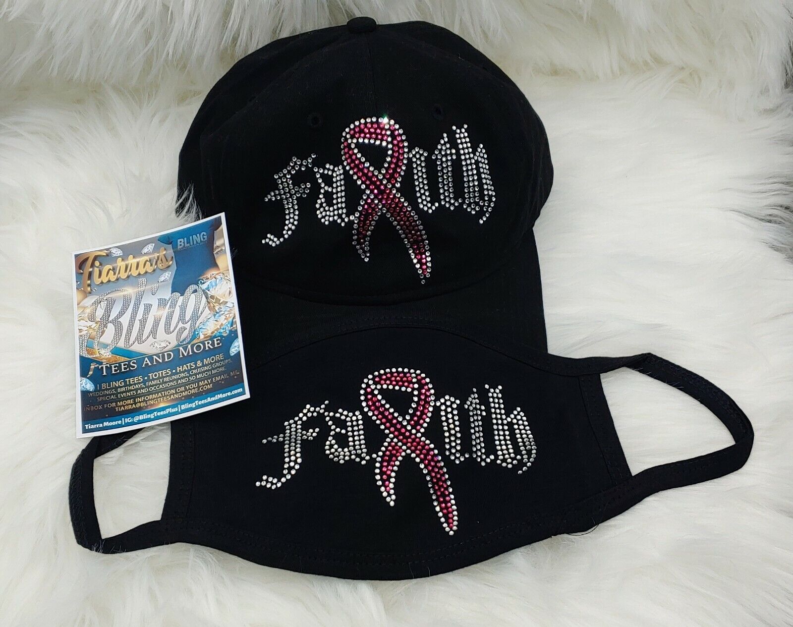 Rhinestone Faith Breast Cancer Ribbon Hat Combo | Bling Faith Bl