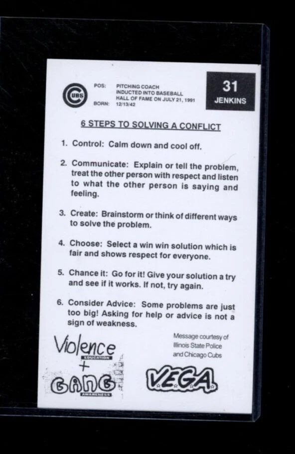 Fergie Jenkins Signed VEGA Police/Cubs Postcard - Image 2 of 2