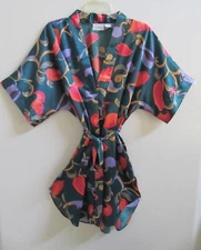 Vtg Women's Kathryn Short Kimono Belted Bathrobe Short Sleeves w/Pockets Sz S/M