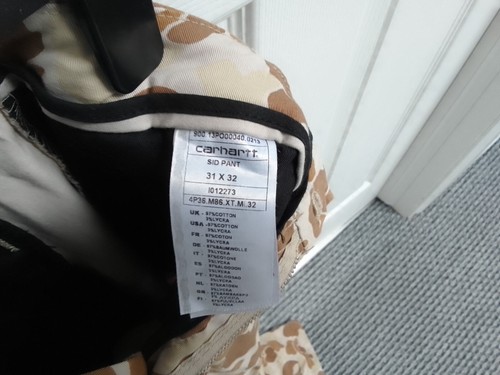 Mens Carhartt Camos jeans Trousers Sid Pant 31 x 32 clothing cotton camouflage - Picture 11 of 11