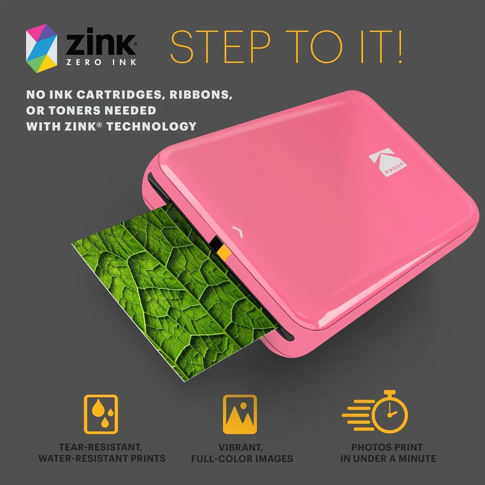 Kodak Step Mobile Instant Photo Printer 2x3" Pink, Photo Paper 75 Sheets Bundle