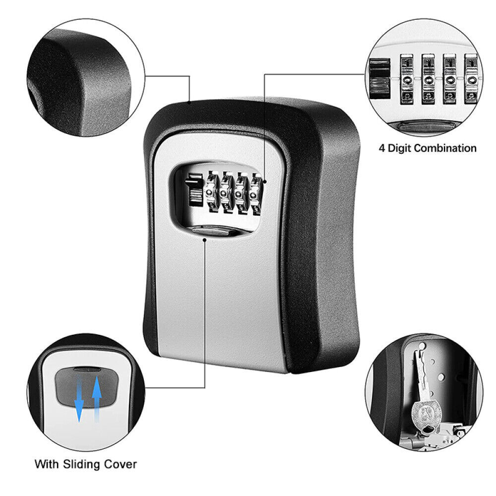 Wall Mounted Key Safe, Outdoor Security Key Lock Box 4 Combination Key