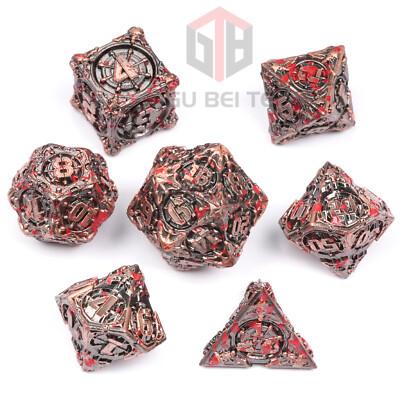 Polyhedral Metal Dice Set Dungeons & Dragons DND COC RPG D4-D20 7PCS Blood Spots