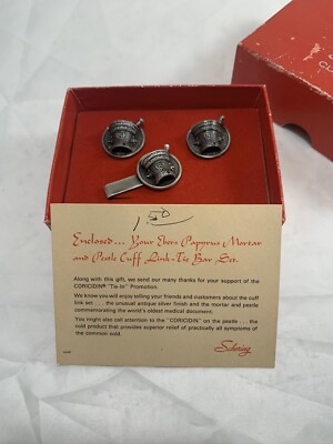 Schering Mortar And Pestle Ebers Papyrus Cuff Link Set MIB