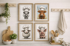 Kitchen Wall Art Print Cute Quirky Farm Animals Chef Poster A4  Farmhouse