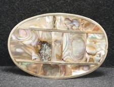 WA03151 VINTAGE 1970s  ABALONE  OVAL-SHAPED SOUTHWESTERN DESIGN BUCKLE