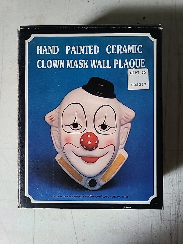 Hand Painted Ceramic Clown Mask Wall Plaque With Box *Vintage*