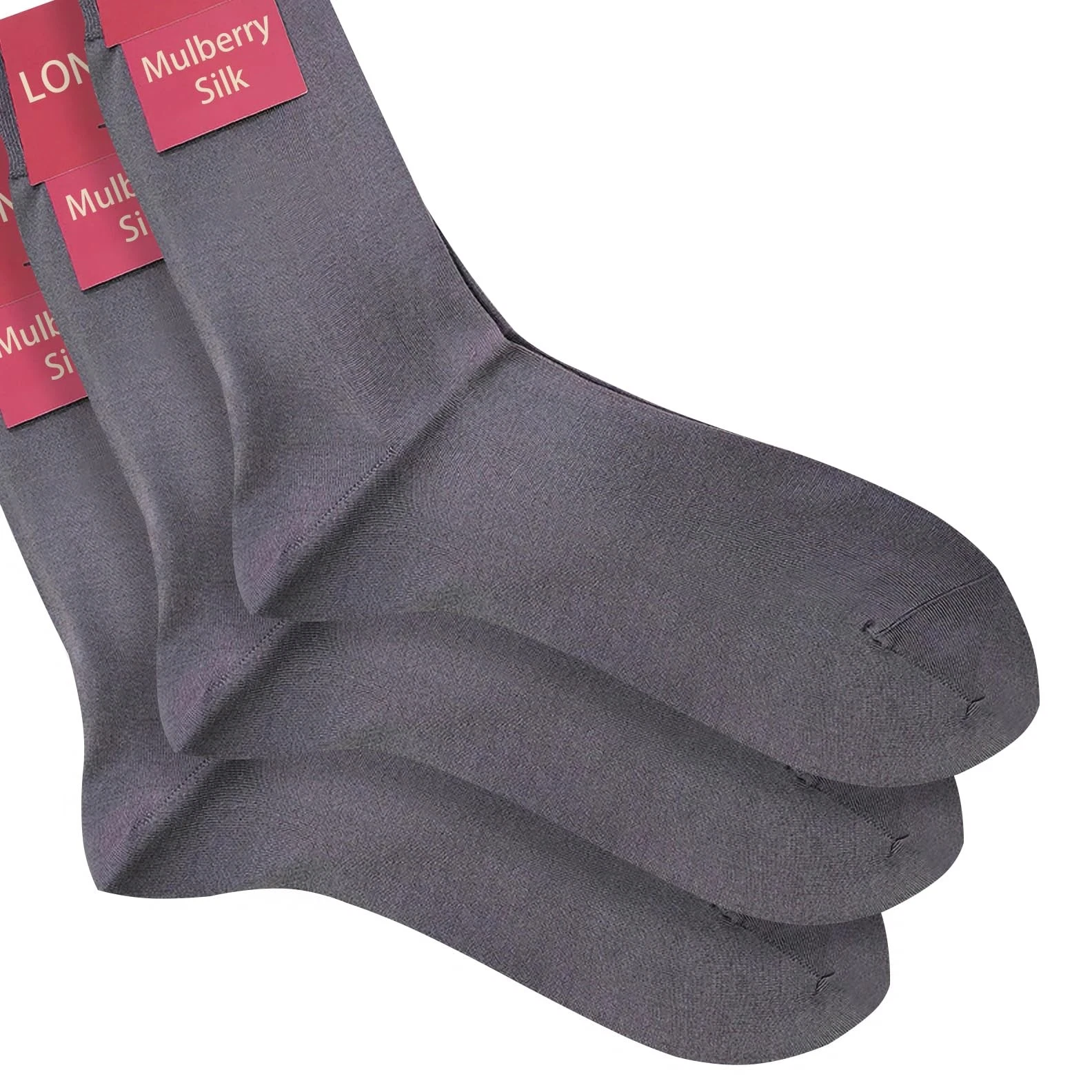 Lonxu Men's Mulberry Silk Socks 3pairs Grey One Size, -