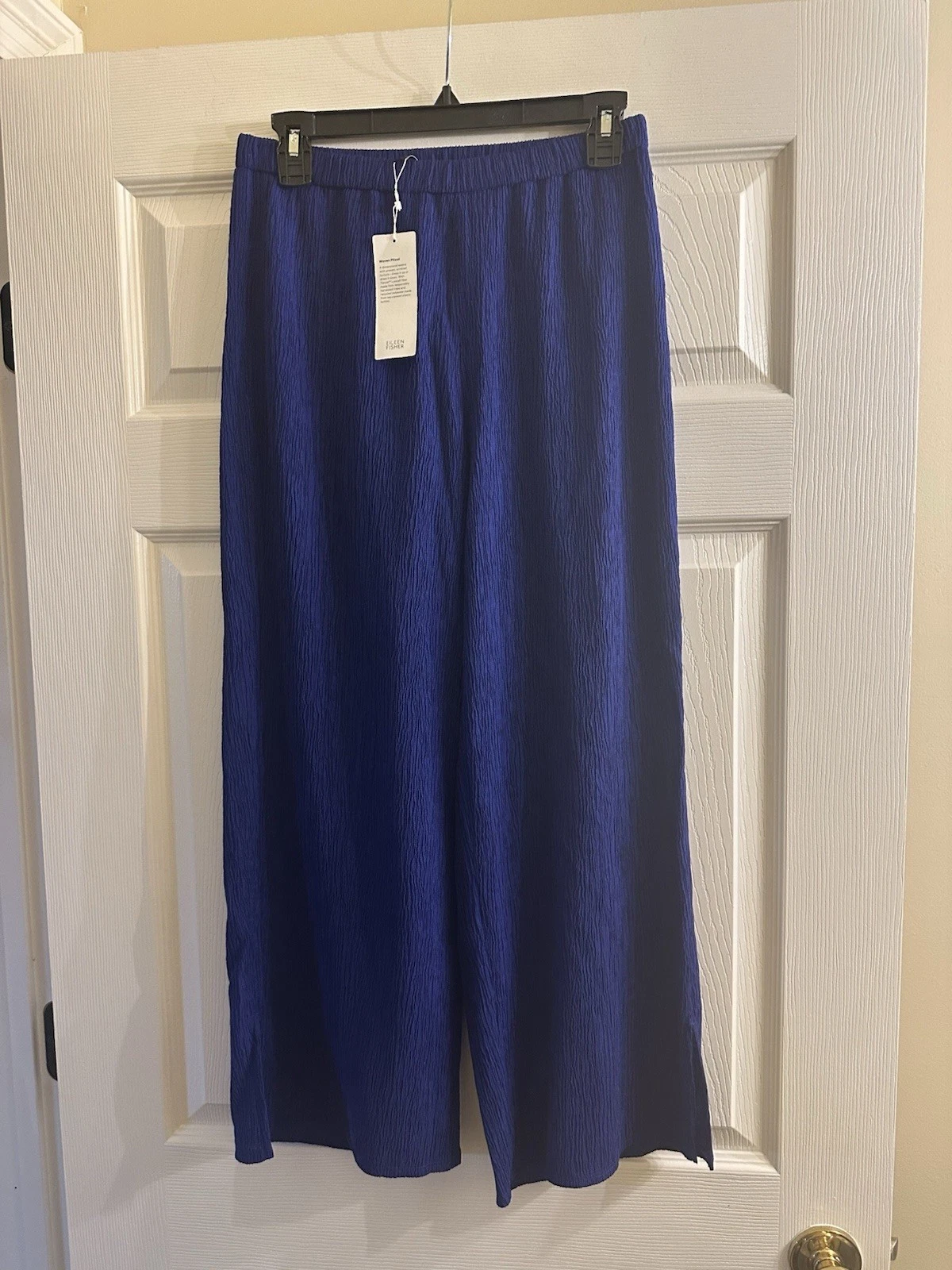 NWT Eileen Fisher Blue Woven Plisse Weave Ankle Pants PP (00) Petite Petite $188