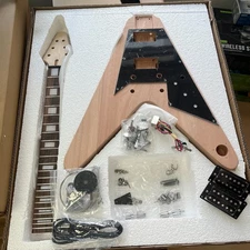DIY Flying V Electric Guitar Mahogany Body HH Pickups Beginner Kit US Ship