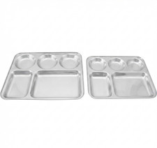 Stainless Steel Divided Plate 5 Compartment Tray Portion Control Meal Plate