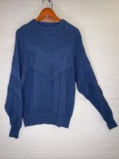 Vintage Christopher Hayes 1990s Made in USA Knit Cotton Pullover Sweater Blue XL