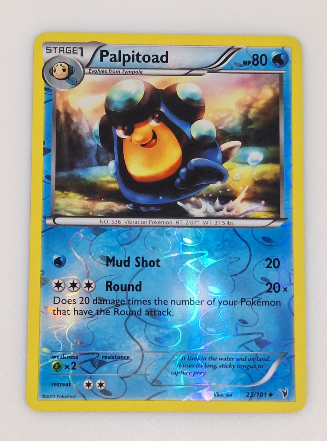 Reverse Holo Palpitoad Pokemon Card 23/101 2011 Noble Victories Light Play TGC