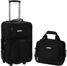 Rockland 2 Piece Expandable Softside Luggage Set 19" Carry on Tote Bag Black