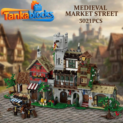 MOC Medieval Market Street Modular Building blocks 3021 pcs  toy birthday gift