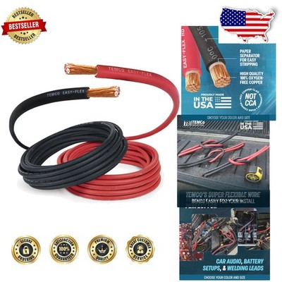 TEMCo 2 AWG 50ft Copper Welding Cable, 205A 600V, Red/Black, Flexible