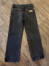Vintage Western Wrangler Boys Jeans Size 7 Black Denim Adjustable Waist