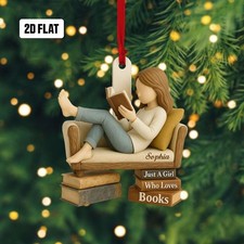 Personalized Girl Reading Book 2D Ornament, Book Lover Christmas Ornament Gift