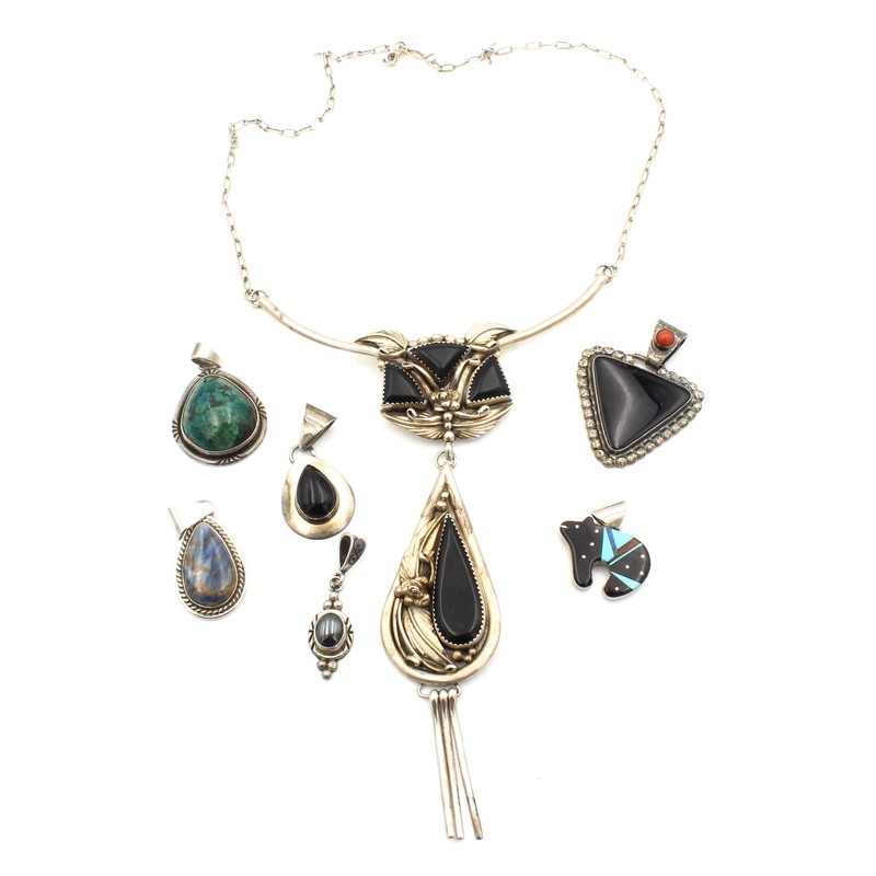 Southwest Signed Sterling Onyx Pietersite Necklace & Pendants Lot of 7 #S5593-4