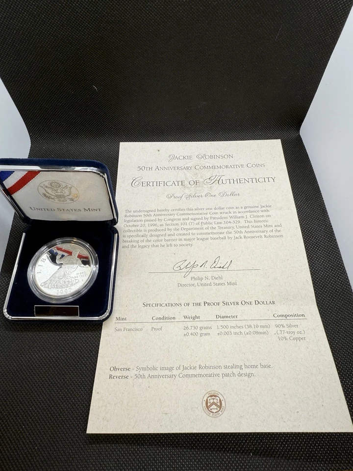 1997-S JACKIE ROBINSON 50th ANNIVERSARY 90% SILVER DOLLAR WITH BOX, SLEEVE & COA - Image 2 of 4