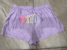Victoria's Secret Pink Purple Boxer Shorts Pajamas Size Large Rainbow Logo