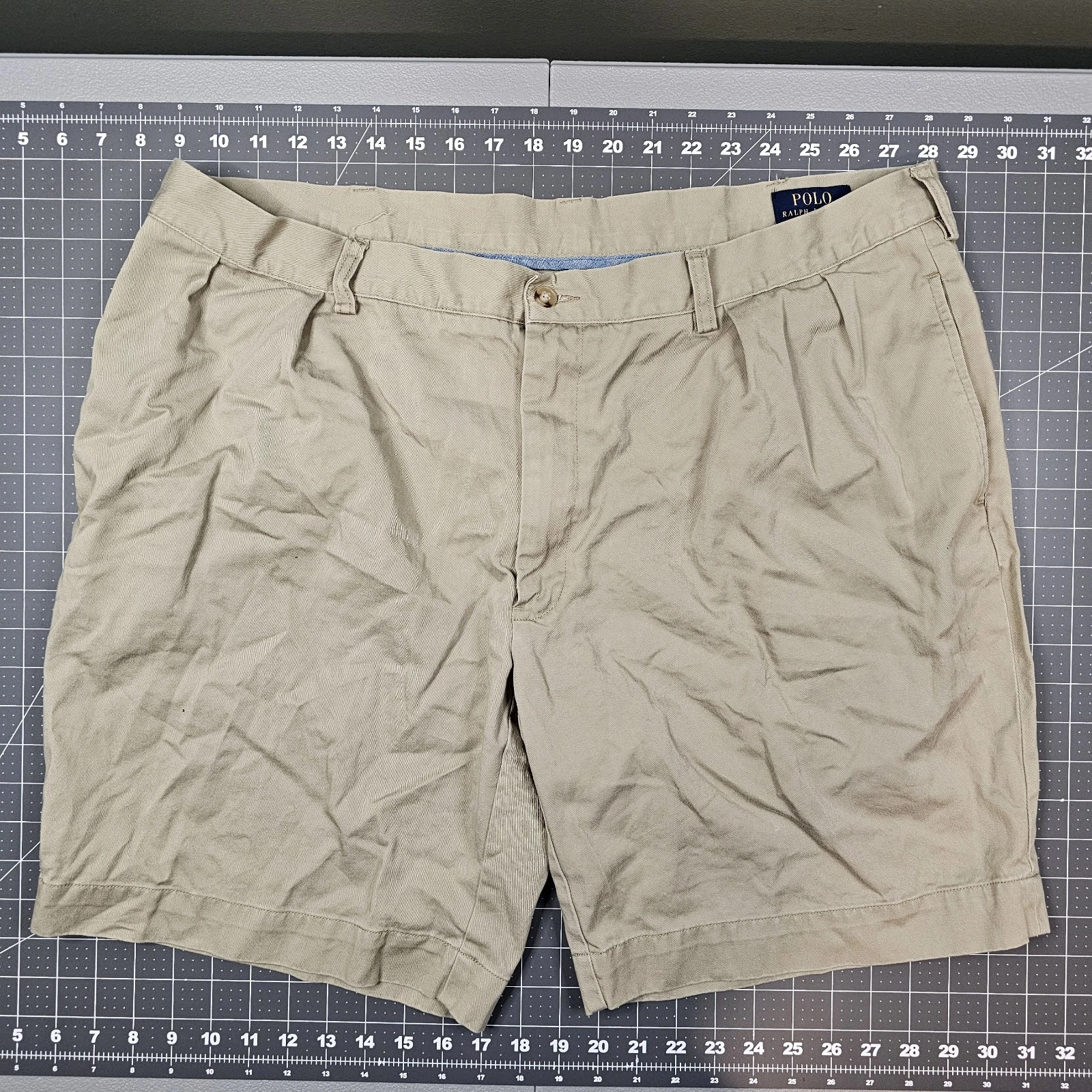 Polo Ralph Lauren Shorts Mens 40x9 Pleated Tan Chino Preppy Bermuda Khaki Casual