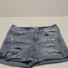 SO Denim Jean Shorts Distressed Light Wash Size 9/29W Rolled Hem
