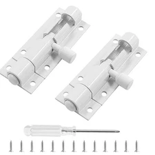 2 Pcs Slide Bolt Latch Lock, 2 Inch Barrel Bolt Door Security Slide Latch White