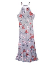 Candie's Dress Womens Medium Long Maxi Halter Floral Swing Sleeveless Tank Slit