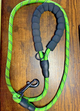 PADDED HANDLE DOG LEASH  Fluorescent Green Rope  Gray Reflective Stitch  4 ft