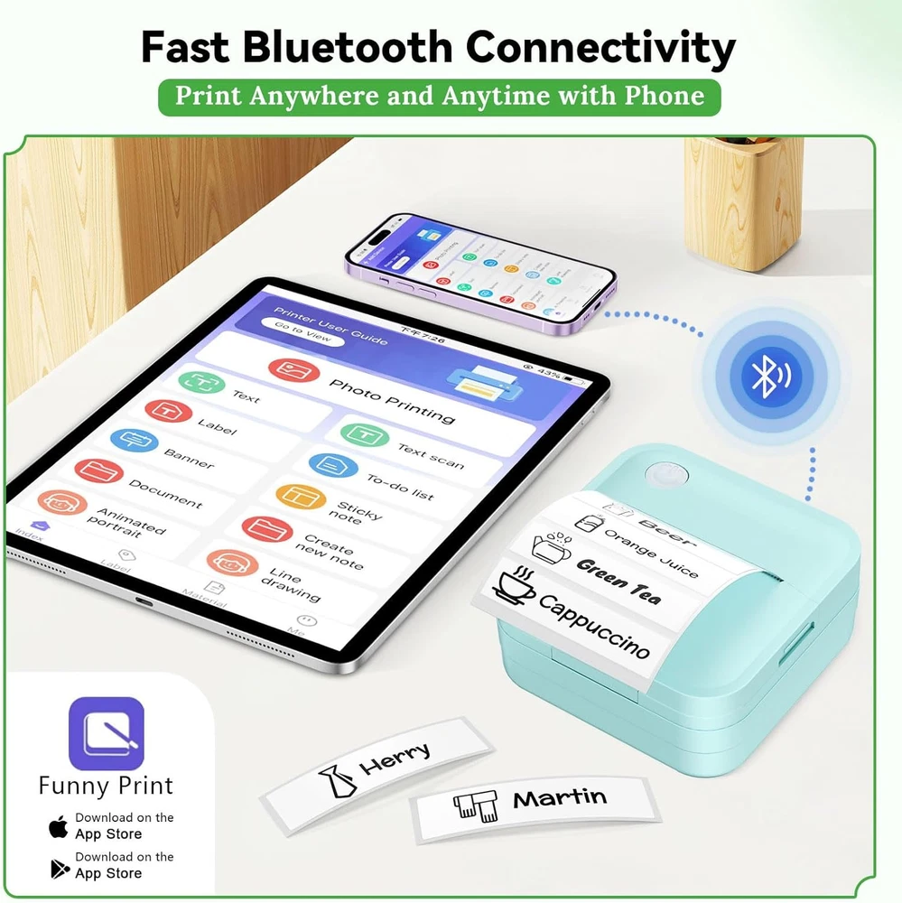 Label Maker Machine with Tape - Mini Sticker Printer Bluetooth Label Printer for