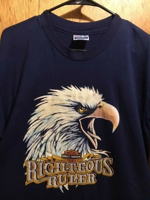 CAMISETA CABEZA DE ÁGUILA REGLA JUSTA MOTOCICLETAS HARLEY-DAVIDSON VINTAGE AÑOS 90 XL 46 Foto 2 de 4