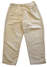 Talbots Crop Pant Women 14 Beige Irish Linen Blend Tapered Pockets Summer Preppy