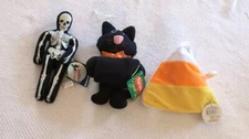 Halloween Stuffed Animal Lot Of 3 Vampire/Candy Corn, Kitty and Skeleton