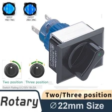 22mm SPDT/DPDT 5A250V 3Position Black Rectangle LED Plastic Selector Knob Switch