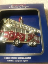 Fire Truck Regent Square Fine European Crystal Collectable Metal Ornament