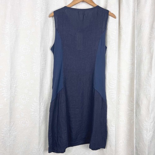 NWT Lina Tomei chambray blue 100% linen shift dress metal beaded neckline Italy - Picture 5 of 10