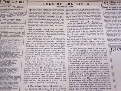 1939 APRIL 14 NEW YORK TIMES - GRAPES OF WRATH PUBLISHED - NT 3042